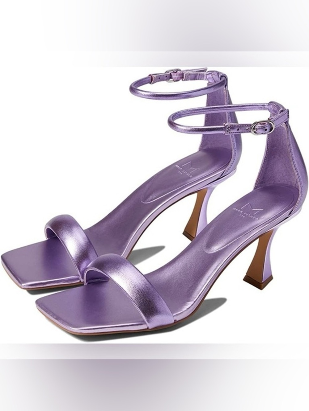 Marc Fisher Metallic Purple Heels Ankle Strap Square Toe Size 5.5M